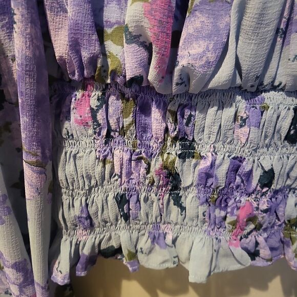 Free People Forever Femme floral print in blue and purple with lace small - Picture 3 of 8